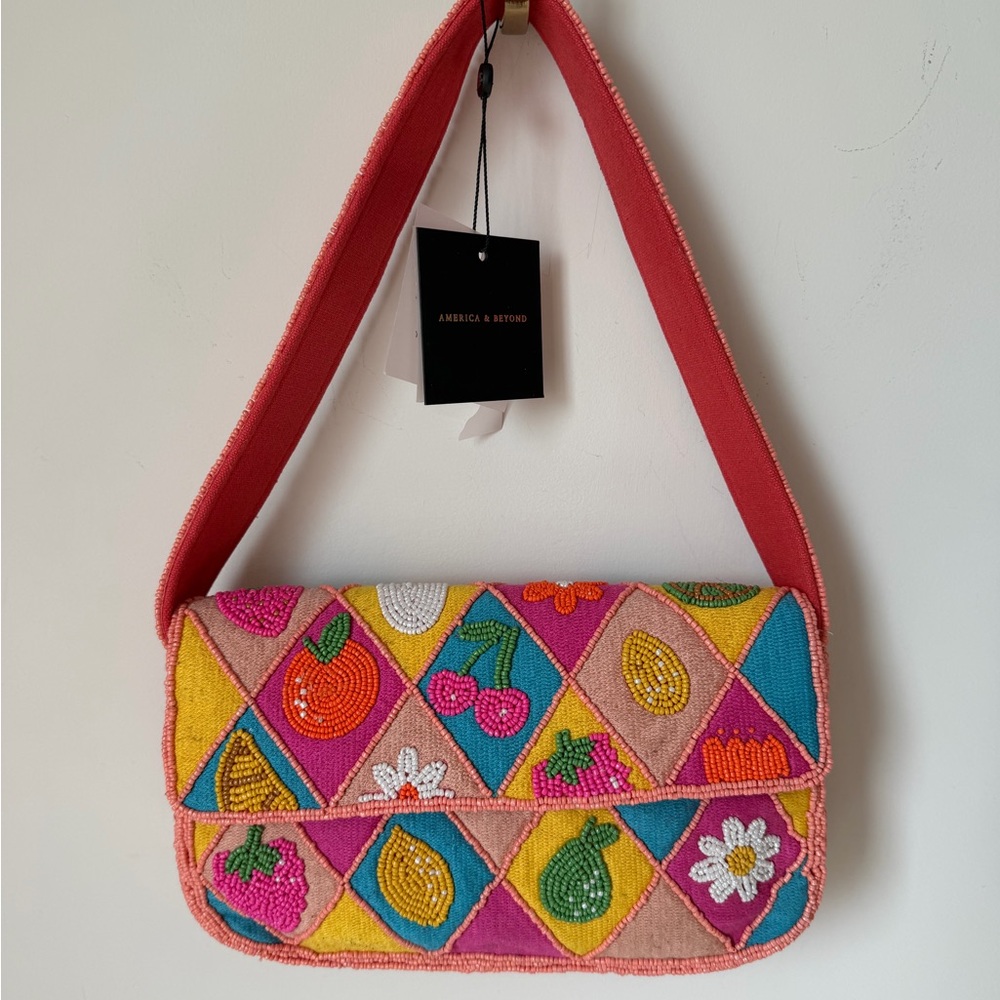 America & Beyond beaded pink fruit colorful shoulder bag